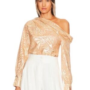 Jonathan Simkhai Alice One Shoulder Top in Apricot Metallic Moire Size S